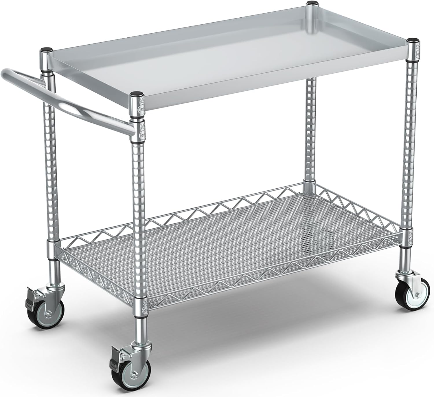 Commercial Kitchen Warehouse - عربة تخزين معدنية فضية بعجلات ذات